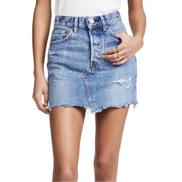 NWT MOUSSY  jean skirt cowhide leather - Picture 1 of 4